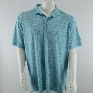 johnnie-O Short Sleeve Golf Polo Shirt‎ Mens XL Teal Floral Print Lemon Bay
